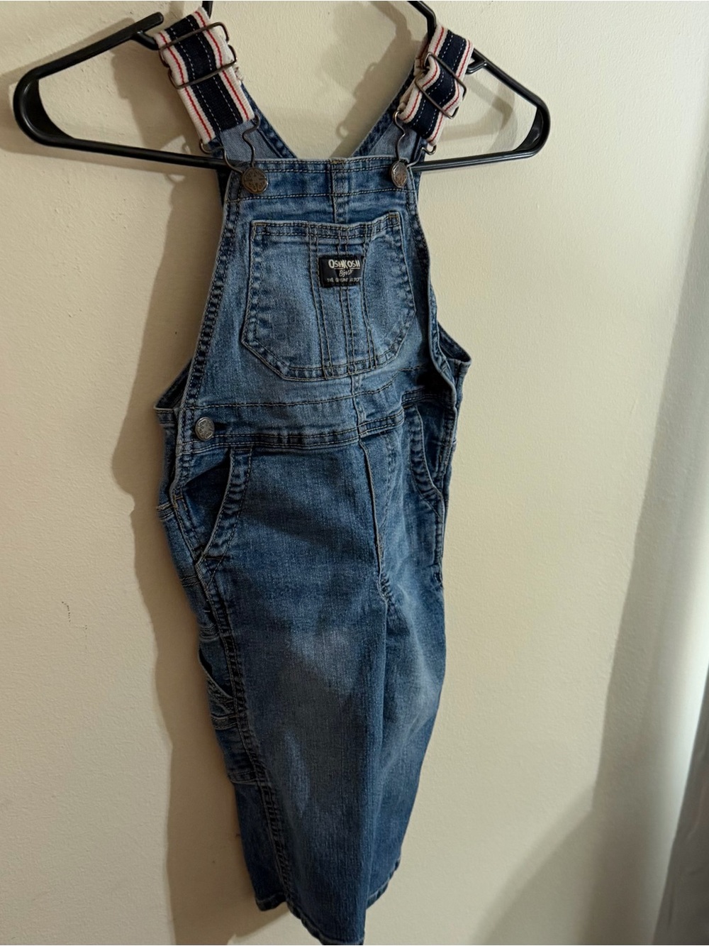 OshKosh B'gosh Size 2T Light Blue Denim Overalls with Striped Straps